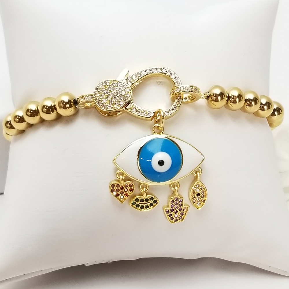 NWT Evil Eye Hamsa 18K Gold Plated Stainless Steel - Picture 10 of 11